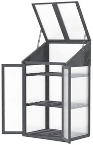 Outsunny Mini-seră, seră mică cu cadru din lemn, ferestre și uși duble, 3 rafturi, 70L x 50W x 120H cm, gri | Aosom Romania
