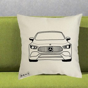 Perna Personalizata Mercedes-Benz Fata Linie, 40x40 cm, Ecru, Husa Detasabila, Perna Inclusa, BEKZ®