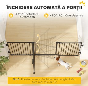 PawHut Poartă de Siguranță Pliabilă Oțel Închidere/Blocare Automată 202.5x2x76 cm Neagră Ușor de Folosit | Aosom Romania