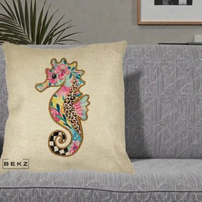 Perna Decorativa Calut de Mare Glitter Tropical, 40x40 cm, Crem, Husa Detasabila, Perna Inclusa, BEKZ®