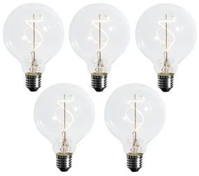 Set 5 becuri Bec cu filament spirală LED E27 reglabil G95 4W 270lm 2700K
