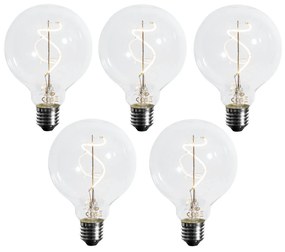 Set de 5 becuri LED cu filament spiralat E27, reglabile, G95, 4W, 270LM, 2700K