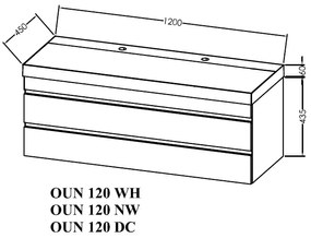 Set mobilier suspendat si lavoar, Kolpasan, Naomi, 120 cm, alb