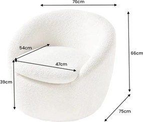 Fotoliu pivotant modern BABYLON, boucle alb