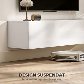 HOMCOM Dulap TV Suspendat pentru Televizoare de 45"-55"-65" cu 2 Dulapuri, Alb | Aosom Romania