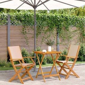 vidaXL Set mobilier bistro, 3 piese, textil bej/lemn masiv