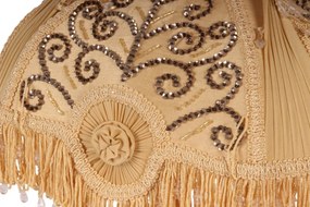 Abajur victorian din textil lucrat manual, galben, cu broderie cu paiete, rozete, franjuri și mărgele, 28 x 32 cm, „Mimosa”