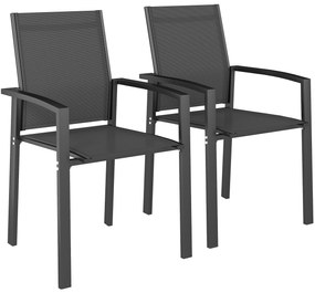 Outsunny Set de 2 Scaune de Grădină cu Cadru din Aluminiu, Plasă Respirabilă și Cotiere, 56x58x89 cm, Gri Închis | Aosom Romania