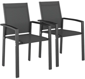 Outsunny Set de 2 Scaune de Grădină cu Cadru din Aluminiu, Plasă Respirabilă și Cotiere, 56x58x89 cm, Gri Închis | Aosom Romania