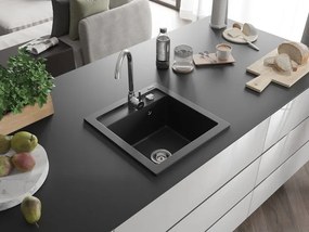 Mexen Vito chiuvetă din granit cu 1 compartiment 520 x 490 mm, negru, sifon cromat - 6503521000-77