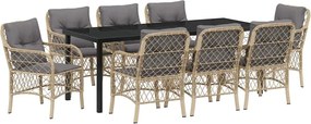 vidaXL Set de masă pentru grădină cu pernă 9 pcs Bej poliratan