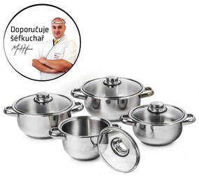 4Home set oale inox cu capac sticlă Destiny, 8 piese