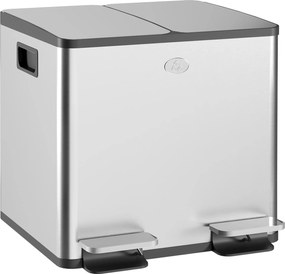 HOMCOM Coș de gunoi de bucătărie dublu, 2 x 15L, 2 coperți cu închidere ușoară, găleți interioare detașabile și mânere | Aosom Romania