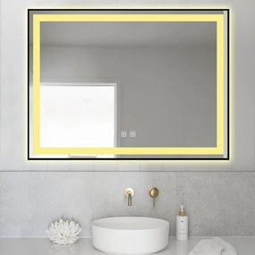 Oglindă LED Dreptunghiulară (80x60 cm), 3 Moduri Iluminare (Lumină Rece, Naturală, Caldă), Intensitate Reglabilă, Funcție Dezaburire, Ramă Aluminiu, Control Tactil (Touch)