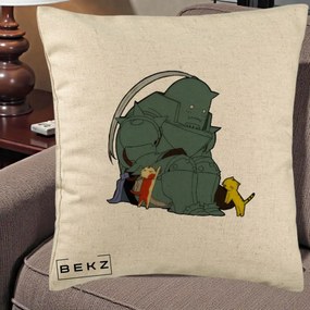 Perna Personalizata Fullmetal Alchemist Alphonse cu Pisici, 40x40 cm, Bej, Husa Detasabila, Perna Inclusa, BEKZ®