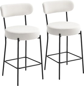 HOMCOM Set de 2 taburete de bar din țesătură bouclette, scaune de bar cu spătar curbat, suport picioare, 49x52x95cm, crem | Aosom Romania