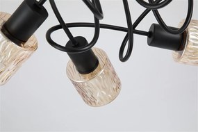 Lustra aplicata 5 becuri metal negru, sticla chihlimbar Knot