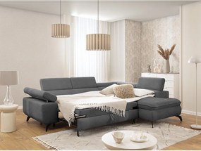 Colțar gri cu tapițerie din chenille (cu colț pe partea dreaptă/în formă de ”L”) Marbeya – Ropez