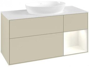 Dulap baza suspendat, Villeroy&amp;Boch Finion, 120x60.3x50.1cm, lavoar central, Silk Grey Matt Lacquer, raft Glossy White Lacquer