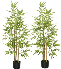 HOMCOM Set Plante Bambus Artificiale cu 3 Trunchiuri cu Ghiveci, Plante Artificiale din PP și Metal, 15x15x120 cm, Verde | Aosom Romania
