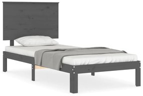 3193648 vidaXL Cadru de pat cu tăblie, gri, 90x200 cm, lemn masiv