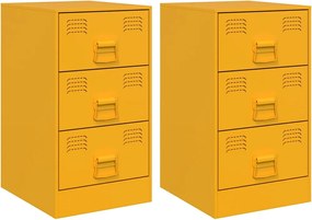 vidaXL Noptiere, 2 buc., galben muștar, 34,5x39x62 cm, oțel