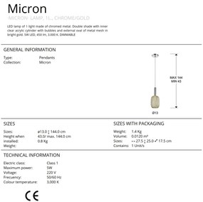Pendul LED design modern Micron crom/auriu SV-413503