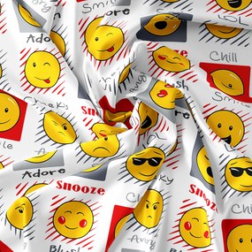 Lenjerie de pat din microfibra alba, EMOJI EMOTIONS Dimensiune lenjerie de pat: 2 buc 70 x 90 cm | 200 x 220 cm