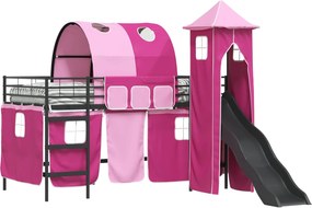 vidaXL Cadru de pat supraetajat pentru copii Negru și roz 100 x 200 cm
