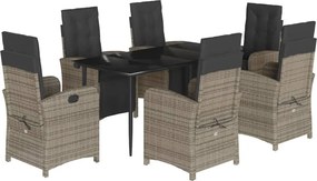 vidaXL Set mobilier de grădină cu perne, 7 piese, gri, poliratan