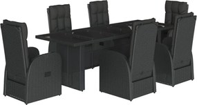 vidaXL Set mobilier de grădină cu perne, 7 piese, negru, poliratan