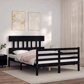 3195135 vidaXL Cadru de pat cu tăblie dublu, negru, lemn masiv
