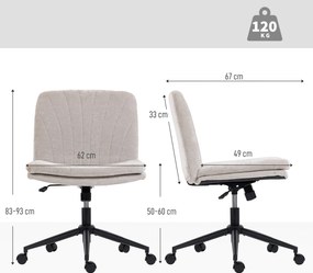 Scaun de Birou HOMCOM, Reglabil, Înclinabil și Rotativ, din Chenille și Oțel, 62x67x83-93 cm, Bej | Aosom Romania