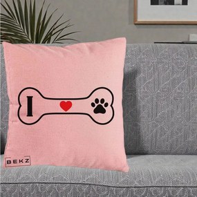Perna Personalizata I Love Dog Os si Labuta, 40x40 cm, Roz, Husa Detasabila, Perna Inclusa, BEKZ®