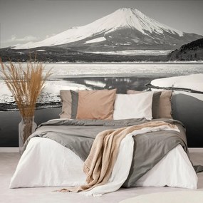 Fototapet muntele japonez Fuji în alb-negru