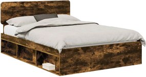 vidaXL Cadru de pat Stejar fumuriu 140 x 190 cm Lemn de pin masiv