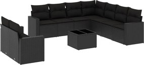 vidaXL Set canapele de grădină cu perne, 10 piese, negru, poliratan