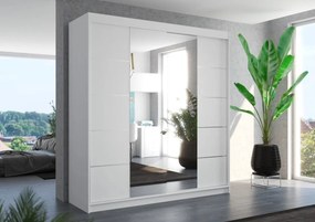 Dulap cu uși glisante DALMATIA – cu oglindă – 200x58x215 cm – Alb