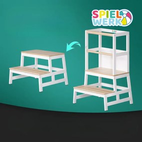 Turn de învățare PLAY din pin, 93x56x49, albă/natur maro Spielwerk