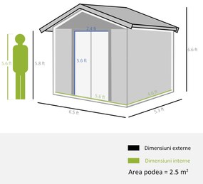 Outsunny Căsuță de Grădină din Oțel pentru Depozitare Unelte, Magazie cu Uși Glisante, 197.5x160x178-201 cm, Maro Efect Lemn | Aosom Romania