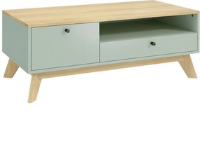 HOMCOM Masă de cafea pentru living, măsuță dreptunghiulară cu sertar, ușă și compartiment deschis, verde deschis și stejar | Aosom Romania