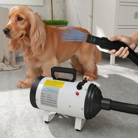 PawHut Uscător de păr pentru câini uscător de profesionist 2200W cu 3 duze diferite zgomot redus 3 temperaturi alb | Aosom Romania