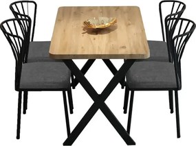 Set masa cu 4 scaune metal, Amsterdam Homs, nuc/negru 70 x 110 cm