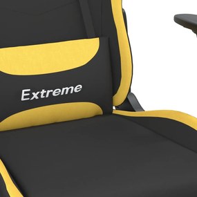 Scaun de gaming cu suport picioare, negru si galben, textil