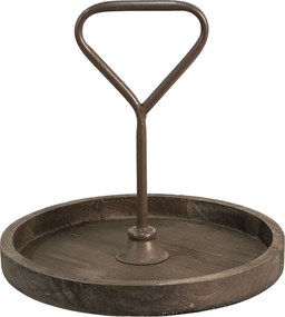 Tava servire, din lemn, cu maner din metal, H33 cm