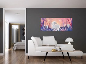 Tablou - Unicorn în pădurea fermecată (120x50 cm)