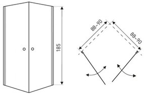 Cabină de duș pătrată MADRID90 COMPLETĂ cu ușă batantă, cu cădiță de duș din acril armat, dimensiuni 90x90x198 cm