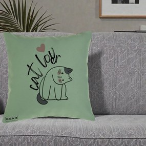 Perna Personalizata Cat Lover Pisica Ilustratie Linie, 40x40 cm, Verde, Husa Detasabila, Perna Inclusa, BEKZ®