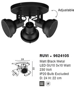 Lustra aplicata metalica design retro RUVI 3 negru