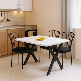 Set masa cu 4 scaune metal, Amsterdam Homs, alb/negru 70 x 110 cm